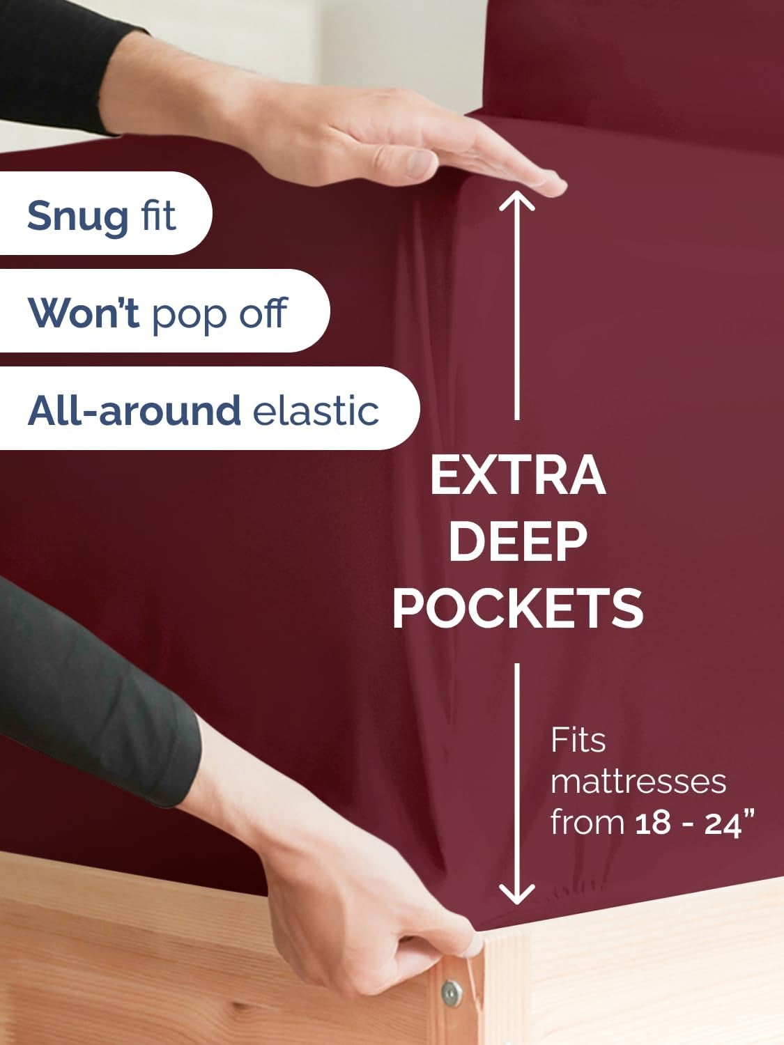 Extra Deep Twin Sheet Set - 4 Piece Breathable & Cooling Sheets - Burgundy