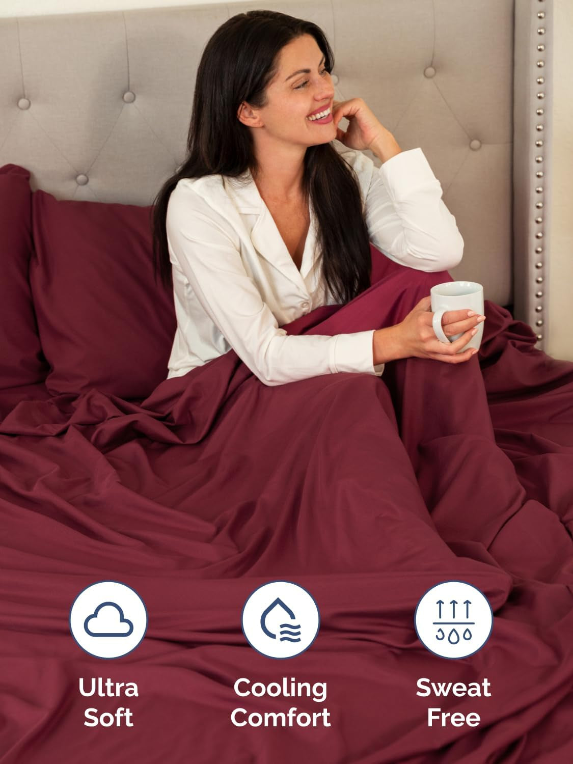 Extra Deep Twin Sheet Set - 4 Piece Breathable & Cooling Sheets - Burgundy